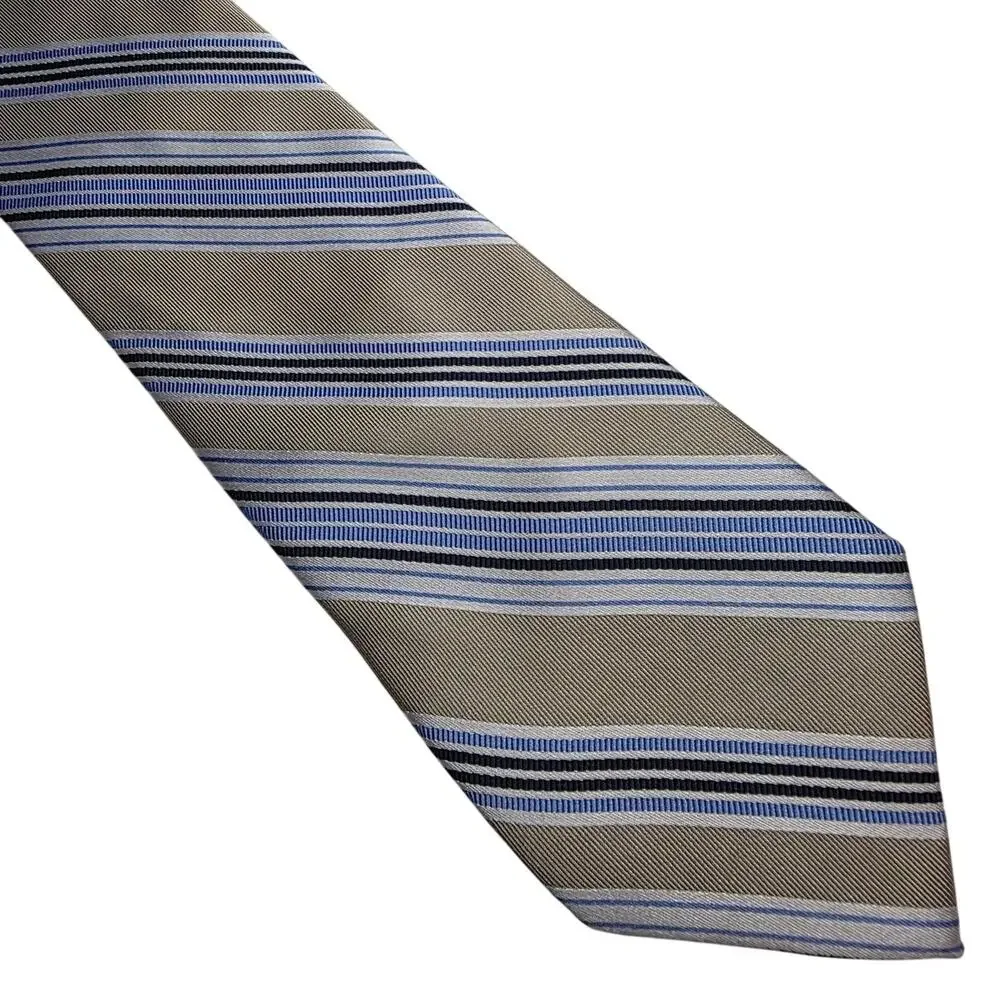 Chaps tan blue white diagonal stripe silk tie - 57.5